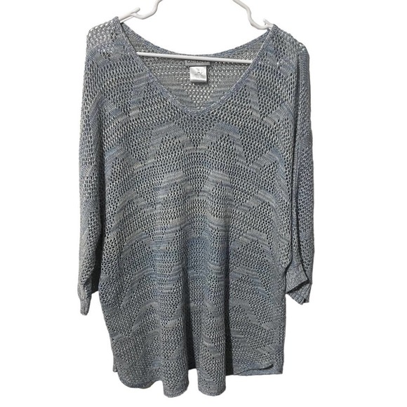 Catherines Tops - Catherine’s Loose Knit Heathered Blue Top w/Slight V Neck
